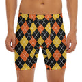 Halloween Black And Orange Argyle Print Men's Long Boxer Briefs