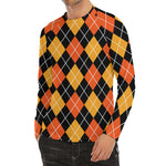 Halloween Black And Orange Argyle Print Men's Long Sleeve Rash Guard