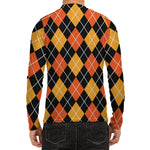 Halloween Black And Orange Argyle Print Men's Long Sleeve Rash Guard