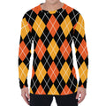 Halloween Black And Orange Argyle Print Men's Long Sleeve T-Shirt