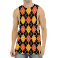 Halloween Black And Orange Argyle Print Men's Muscle Tank Top