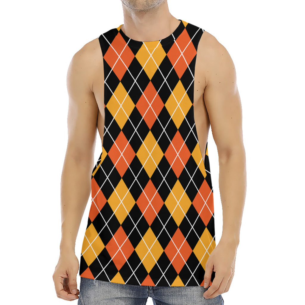 Halloween Black And Orange Argyle Print Men's Muscle Tank Top
