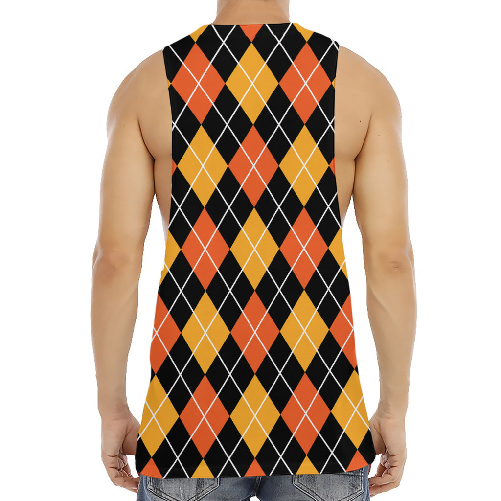 Halloween Black And Orange Argyle Print Men's Muscle Tank Top