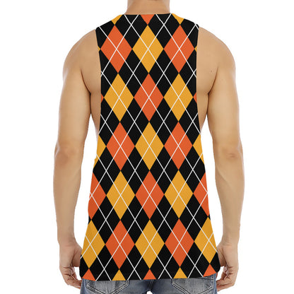 Halloween Black And Orange Argyle Print Men's Muscle Tank Top