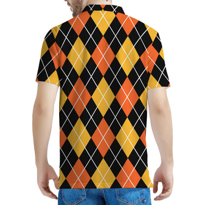 Halloween Black And Orange Argyle Print Men's Polo Shirt