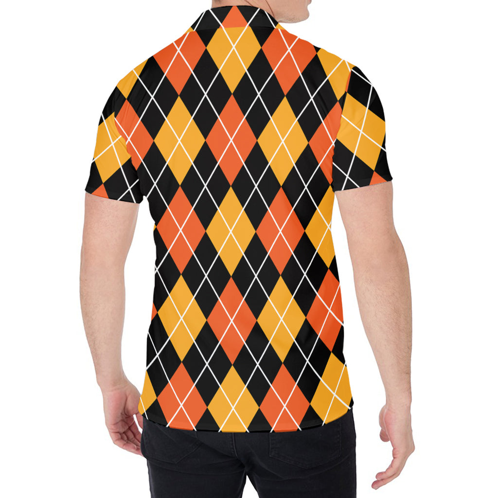Halloween Black And Orange Argyle Print Men's Shirt