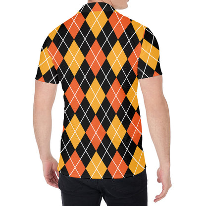 Halloween Black And Orange Argyle Print Men's Shirt