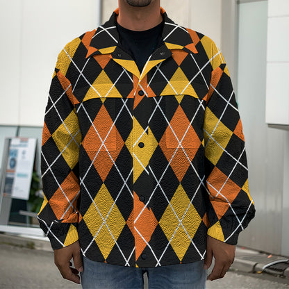 Halloween Black And Orange Argyle Print Men's Shirt Jacket