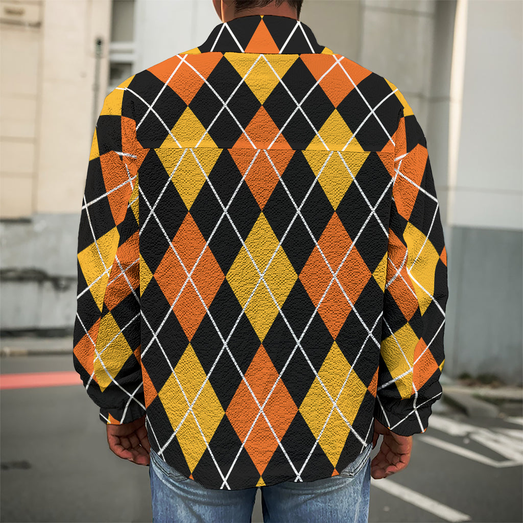 Halloween Black And Orange Argyle Print Men's Shirt Jacket