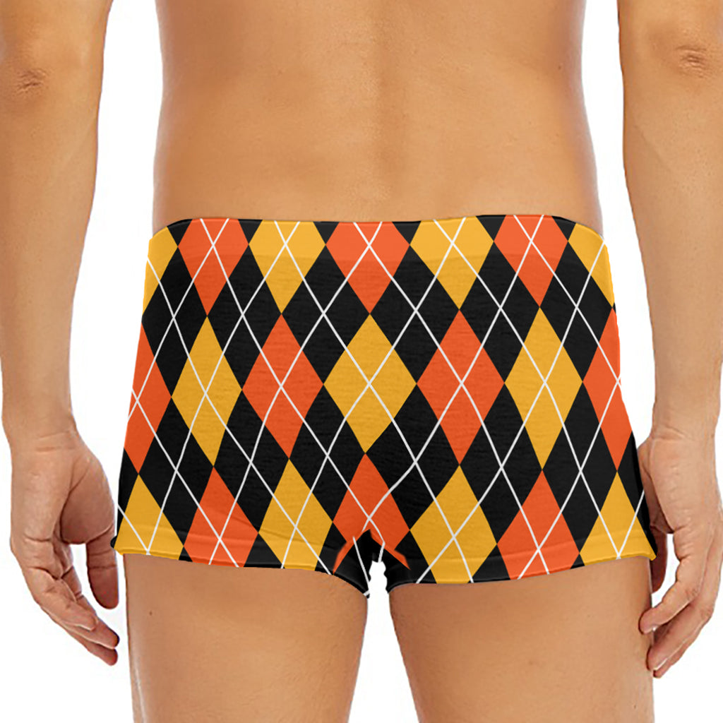 Halloween Black And Orange Argyle Print Men's Short Boxer Briefs