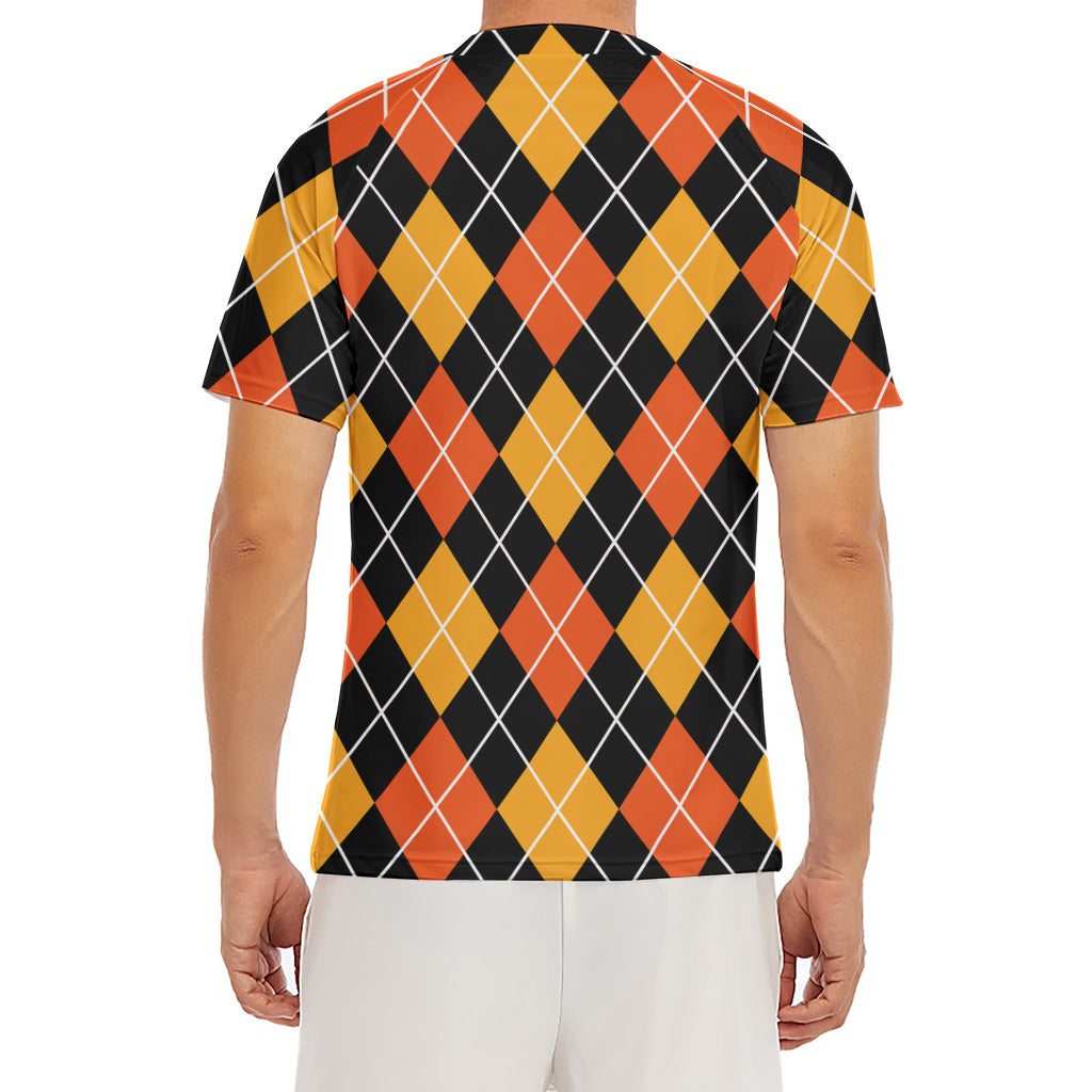 Halloween Black And Orange Argyle Print Men's Short Sleeve Rash Guard