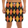 Halloween Black And Orange Argyle Print Men's Split Running Shorts