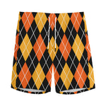 Halloween Black And Orange Argyle Print Men's Sports Shorts