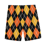 Halloween Black And Orange Argyle Print Men's Sports Shorts
