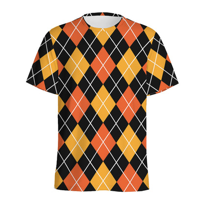 Halloween Black And Orange Argyle Print Men's Sports T-Shirt