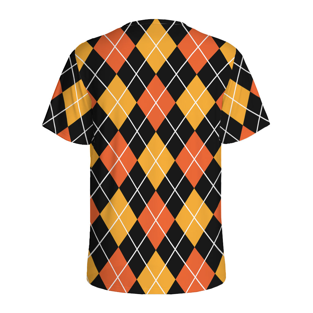 Halloween Black And Orange Argyle Print Men's Sports T-Shirt