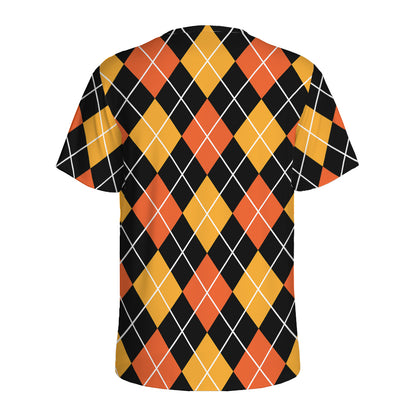 Halloween Black And Orange Argyle Print Men's Sports T-Shirt