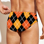 Halloween Black And Orange Argyle Print Men's Swim Briefs