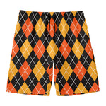 Halloween Black And Orange Argyle Print Men's Swim Trunks
