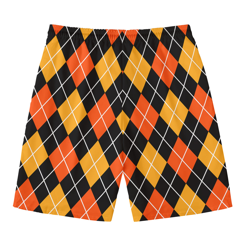 Halloween Black And Orange Argyle Print Men's Swim Trunks