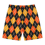 Halloween Black And Orange Argyle Print Men's Swim Trunks