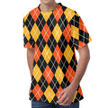 Halloween Black And Orange Argyle Print Men's Velvet T-Shirt