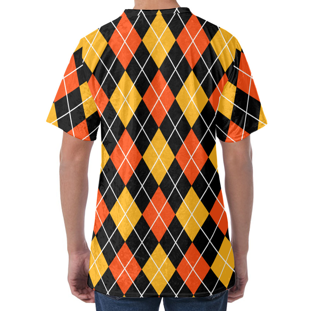 Halloween Black And Orange Argyle Print Men's Velvet T-Shirt