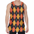 Halloween Black And Orange Argyle Print Men's Velvet Tank Top