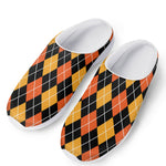 Halloween Black And Orange Argyle Print Mesh Casual Shoes