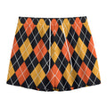 Halloween Black And Orange Argyle Print Mesh Shorts