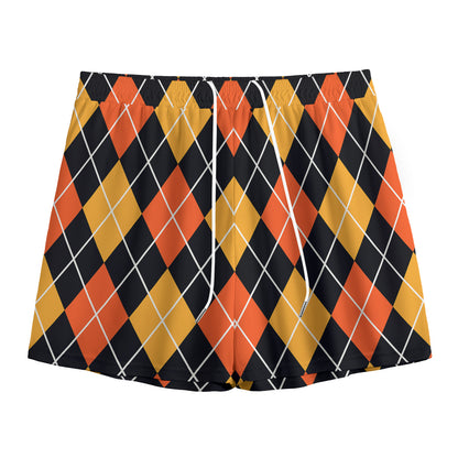 Halloween Black And Orange Argyle Print Mesh Shorts