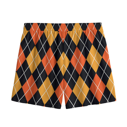Halloween Black And Orange Argyle Print Mesh Shorts