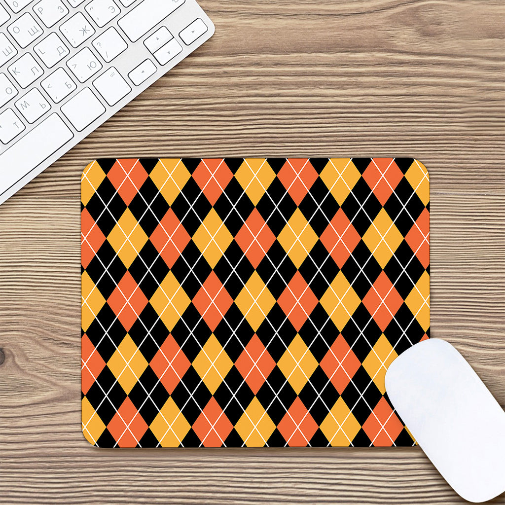 Halloween Black And Orange Argyle Print Mouse Pad