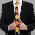 Halloween Black And Orange Argyle Print Necktie