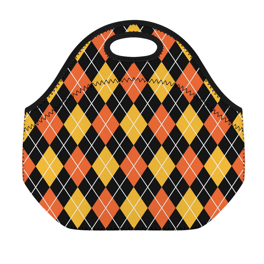Halloween Black And Orange Argyle Print Neoprene Lunch Bag