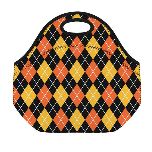 Halloween Black And Orange Argyle Print Neoprene Lunch Bag