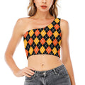 Halloween Black And Orange Argyle Print One Shoulder Crop Top