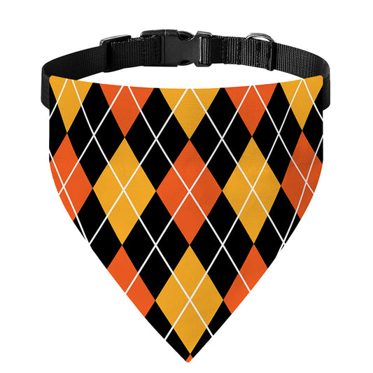 Halloween Black And Orange Argyle Print Over The Collar Dog Bandana