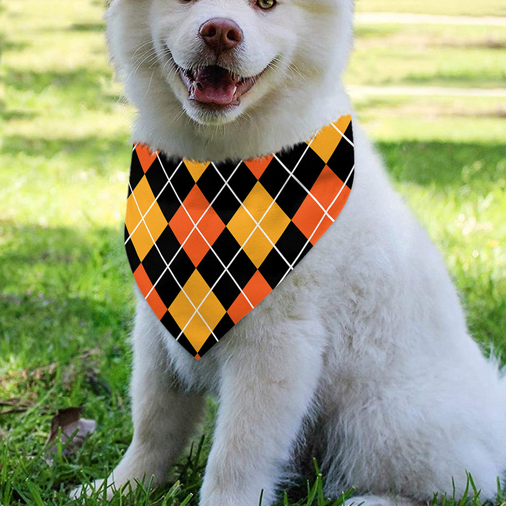 Halloween Black And Orange Argyle Print Over The Collar Dog Bandana