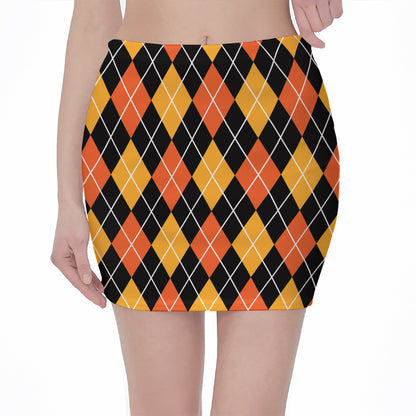 Halloween Black And Orange Argyle Print Pencil Mini Skirt