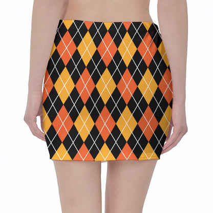 Halloween Black And Orange Argyle Print Pencil Mini Skirt