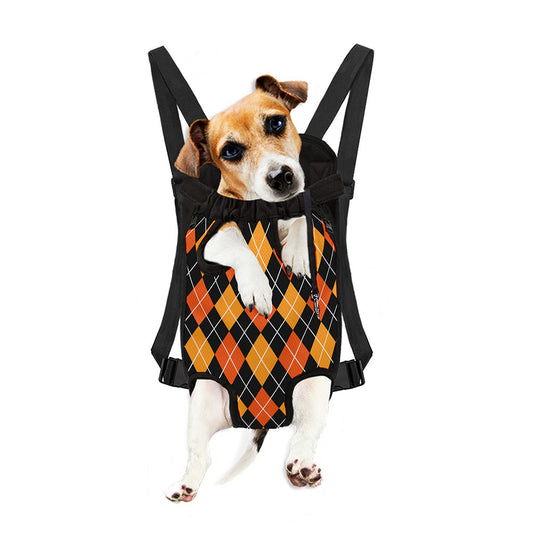 Halloween Black And Orange Argyle Print Pet Carrier Backpack