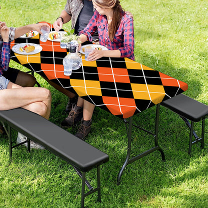 Halloween Black And Orange Argyle Print Picnic Table Cover