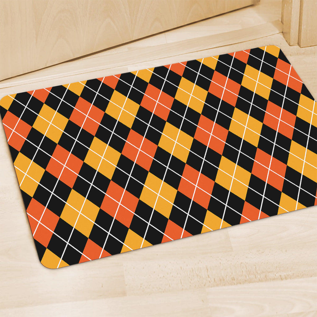 Halloween Black And Orange Argyle Print Polyester Doormat
