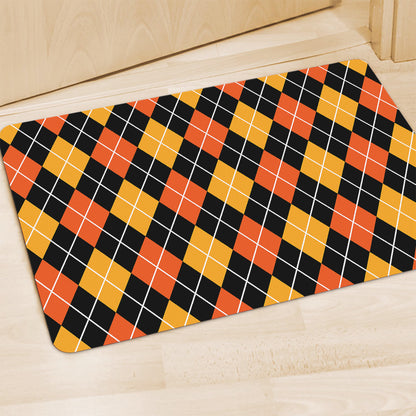 Halloween Black And Orange Argyle Print Polyester Doormat