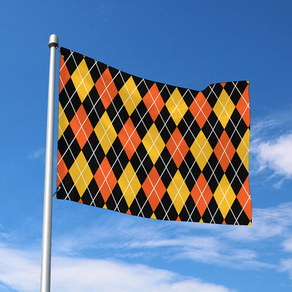 Halloween Black And Orange Argyle Print Polyester Flag