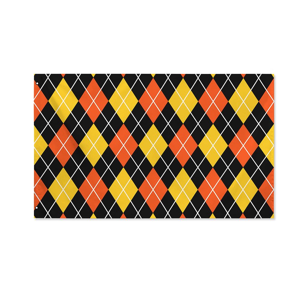 Halloween Black And Orange Argyle Print Polyester Flag