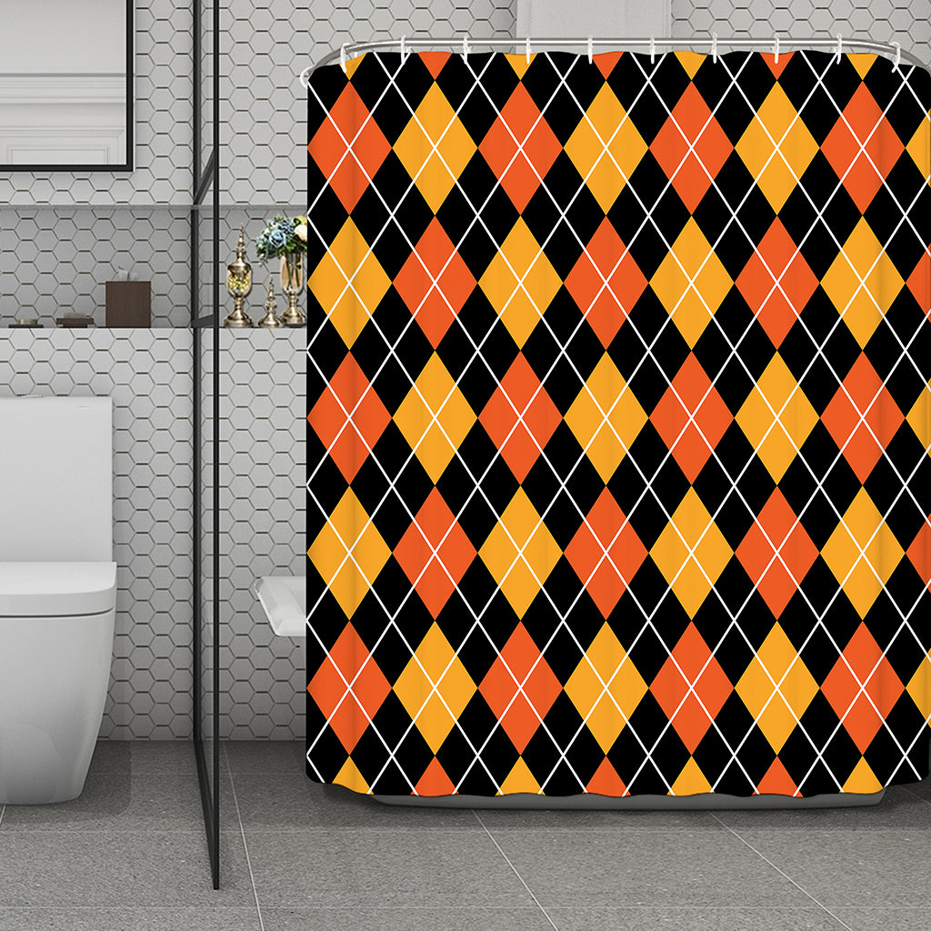 Halloween Black And Orange Argyle Print Polyester Shower Curtain