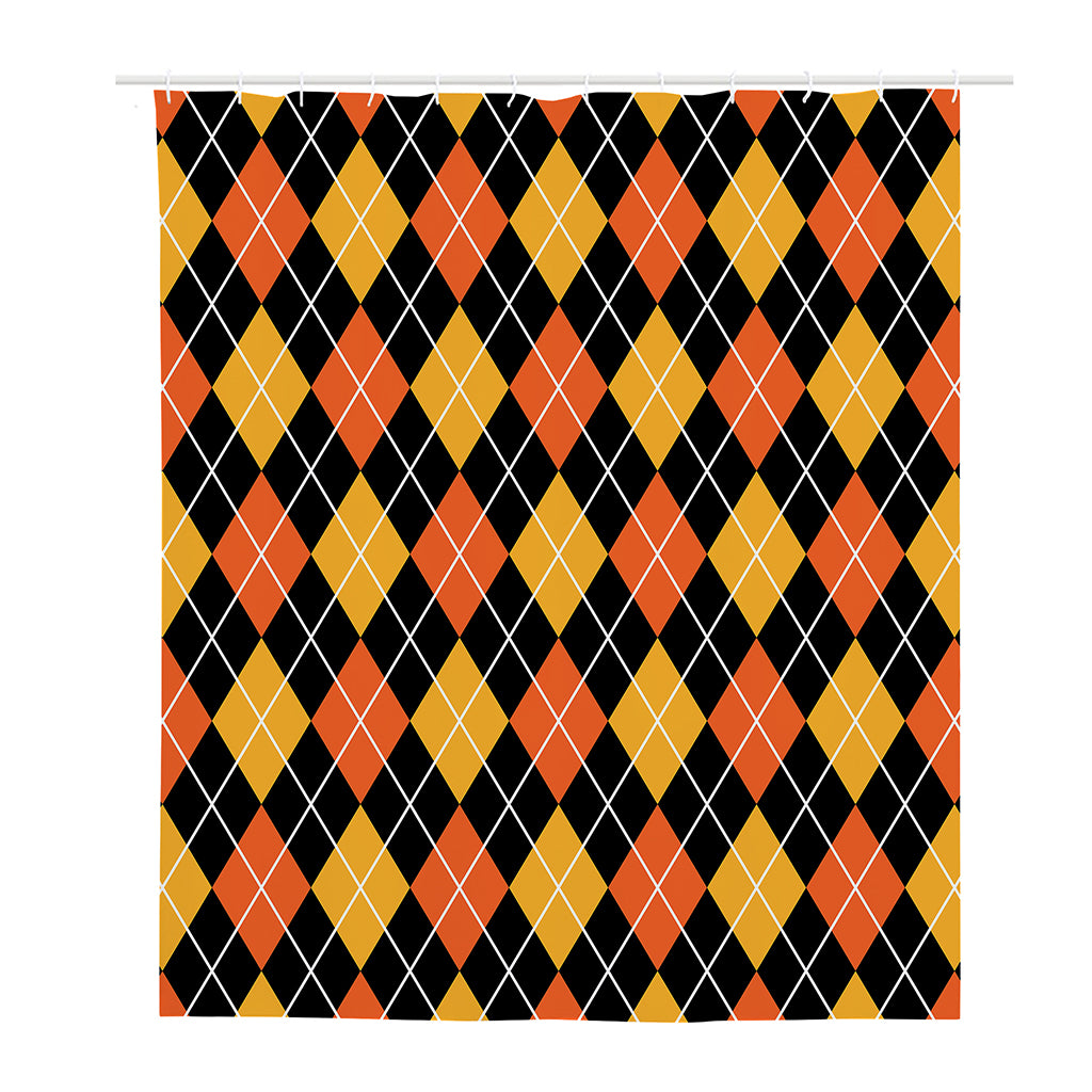Halloween Black And Orange Argyle Print Polyester Shower Curtain