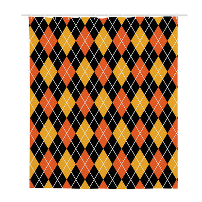 Halloween Black And Orange Argyle Print Polyester Shower Curtain